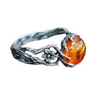 DOSERTY Anello da donna in ambra intarsiata etnica con squisita pietra trasparente aperta vintage gioielli anziani ambra anelli per le donne, Misura unica, come descritto, come descritto