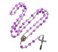 DOSERTY Collana alla moda con croce rosario viola perline in lega crocifisso ciondolo clavicola gioielli religiosi collana lunga girocollo perline preghiera gioielli religiosi gioielli religiosi