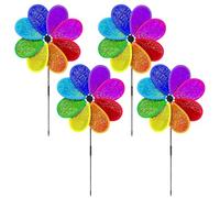 DOSERTY Confezione da 4 girandole a vento con fiori arcobaleno scintillanti, per mulino a vento, giardino, balcone, giardino, paletto, decorazione, facile da montare