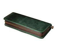 DOSERTY Matita in pelle vintage per astuccio leggero portapenne elastico slot penna liscia cerniera per studenti donne uomini scatola in pelle regalo di compleanno, Verde scuro
