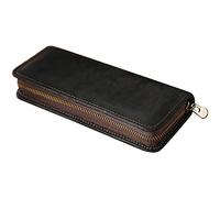 DOSERTY Matita in pelle vintage per astuccio leggero portapenne elastico slot penna liscia cerniera per studenti donne uomini scatola in pelle regalo di compleanno, Nero