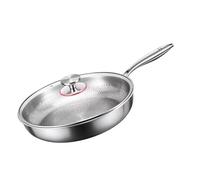 DOSERTY Padella in metallo con coperchio Design senza cuciture per cucinare uniformemente per capovolgere le uova, mescolare friggere pasti in famiglia padella in metallo con distribuzione uniforme