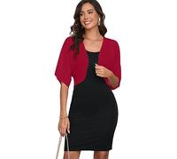 Dosieyeo - Bolero da donna in chiffon, elegante, leggero e arioso, con maniche a 3/4, giacca sottile da indossare con un abito, top, rosso vivo, XXL