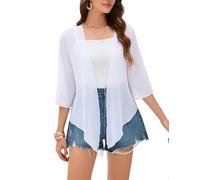 Dosieyeo - Cardigan da donna con lacci frontali, maniche a 3/4 a campana, scollo a crop, in chiffon leggero per l'estate, bianco, L