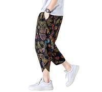 DOSLAVIDA Pantaloni casual da uomo in vita elastica in lino Capri Pantaloni larghi in cotone Harem Yoga Pantaloni sciolti Pantaloncini patchwork, A-nero4, XL