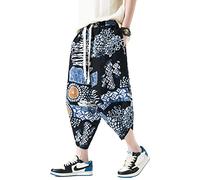 DOSLAVIDA Pantaloni da uomo Casual Elastico in Vita Lino Capri Gamba Larga Larga Larga Cotone Harem Yoga Pantaloni Allentati Patchwork Pantaloncini, B-nero3, 3XL