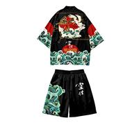 Doslavida - Set cardigan kimono giapponese da uomo, stile cinese, stampato, giacca e pantaloni, aperto sul davanti, a sette maniche, XL