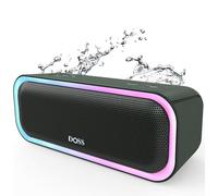 DOSS SoundBox Pro - Altoparlante Bluetooth con suono stereo da 20 W, bassi attivi extra, impermeabile IPX6, accoppiamento TWS, luci multicolori, 20 ore di riproduzione, portatile, per esterni, verde
