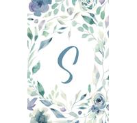 Dot Grid Notebook - Initial/Letter S - Teal, Indigo & Green Leaves Floral Design: Soft Cover Notebook Gift for Women, Teens, Girls 6”x9”