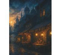 Dot Grid Notebook - Lanternlit Market Path: A warm and atmospheric dotted journal inspired by glowing streets and quiet evening wanderings.