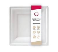 DOT Horeca Solutions 200 Piatti piani bianchi QUADRATI carta bagassa 20x20 CM usa e getta monouso polpa di cellulosa biodegradabili compostabili riciclabili bio bianco canna da zucchero asporto feste