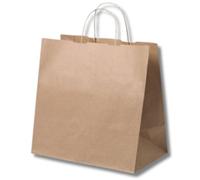 DOT Horeca Solutions 250 Buste colore AVANA in carta kraft 26+17x24 cm sacchetti resistenti shopper marrone manico cordino asporto take away sacchetto regalo shopping marrone manici ritorti