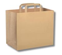 DOT Horeca Solutions 250 Buste colore AVANA in carta kraft 32+17x45 cm sacchetti resistenti shopper marrone manico piattina asporto take away sacchetto regalo shopping marrone manici piatti
