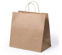 DOT Horeca Solutions 50 Buste colore AVANA in carta kraft 32+16x31 cm sacchetti resistenti shopper marrone manico cordino asporto take away sacchetto regalo shopping marrone manici ritorti
