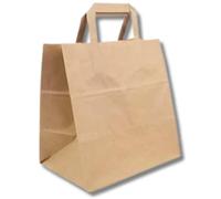 DOT Horeca Solutions 50 Buste colore AVANA in carta kraft 32+16x40 cm sacchetti resistenti shopper marrone manico piattina asporto take away sacchetto regalo shopping marrone manici piatti