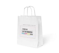 DOT Horeca Solutions Buste Shopper Carta Kraft Bianche Personalizzate 20+10x29 Area di stampa 15x10 con Logo Manici Sacchetti Regalo Cordino Personalizzabili