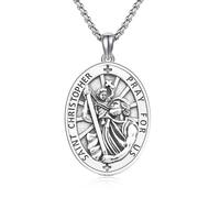 DOTBJ Collana in argento Sterling 925 con medaglietta del santo patrono, protezione cattolica, amuleto, gioielli religiosi, per uomini e donne, Argento sterling, Nessuna pietra preziosa