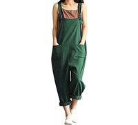 DOTBUY Salopette da Donna in Lino, Elegante Estiva Premaman Pantaloni Siamesi Donna Romper Tasche Pantaloni Larghi Tuta Overall Monopezzi Partito Playsuit (L,Verde)