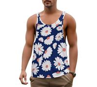 DOTBUY-SHOP Canotta Palestra Uomo, Canottiera Uomo Estiva Traspirante con Stampa 3D Margherita, Canotta Running Senza Maniche Leggero, Canottiera Sportiva Smanicato Casual (Blu Navy,XL)