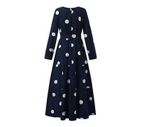 DOTBUY-SHOP Muslim Dress Woman, Abaya Islamic Donna Maxi Maniche Lunghe Girocollo Kaftan Plus Size Caftan Dubai Casual Loose Pois Tinta Unita