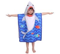 DOTBUY-SHOP Telo Mare Poncho con Cappuccio per Bambini, Assorbente Asciugamano da Bagno in Microfibra,Asciugamano con Stampa di Creativo Cartoon Animali (60x80cm,Squalo)