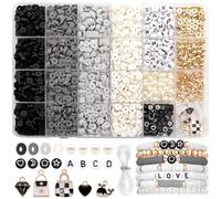 Dotilili 3164 Pezzi Nero Perline per Braccialetti, 6mm Perline Argilla per Collane, Piatte In Argilla Polimerica Fatte a Mano, Con Lettera Heishi Kit per Bigiotteria Fai da Te Charms