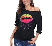 DOTIN Maglietta Donna a Maniche Corte Estiva T-Shirt Donne Stampa Bacio Casual Top Nero L
