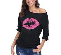 DOTIN Maglietta Donna a Maniche Corte Estiva T-Shirt Donne Stampa Bacio Rosa Casual Top Nero L
