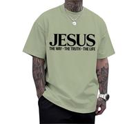 DOTIUWO Maglietta da uomo con stampa di Gesù, girocollo, con scritta in lingua inglese "Jesus The Way The Truth The Life", da indossare tutti i giorni in vacanza, Verde chiaro, L