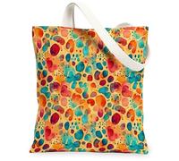 Dots Canvas Tote Bag per le donne, Astratto Colorato Spruzzi Forme Estate Giallo Lavabile Riutilizzabile Grafica Tote Bag Idee Fo, Giallo, 13x15 Inch