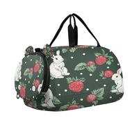 Dots Coniglio Fragole Verde Smeraldo Duffel Borse da Palestra con Scomparto Scarpe Multifunzionale Carry On Weekender Bag per Viaggi, Sport, Fitness & Allenamento bolso para palestra mujer