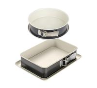 Dott. Oetker 9928950 - Set di 2 stampi per torte, teglia da forno, rettangolare con cerniera, stampo per mancati, stampo rotondo, acciaio, ceramica, 28 x 8 cm e 28 x 18 x 7 cm