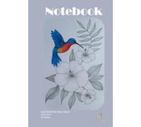 Dotted Line Paper Notebook "Hummingbird", with Gold Color tone dots. Small size 6 x 9 in, 120 Pages, Designed for Handwriting, Brainstorming, Perfect ... students, teens, kids, adults, creatives.