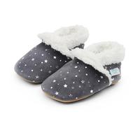 Dotty Fish Pantofole a Piedi Nudi in Pelle Scamosciata per Neonati e Bambini - Foderate in Pile, Antiscivolo, Leggere e Flessibili - Consigliate dai Podologi - Stelle d'argento 12-18 mesi