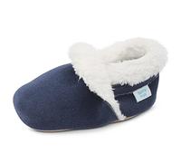 Dotty Fish Pantofole in Pelle Scamosciata per Bambini - Foderate in Felpa Calda - Scarpe Antiscivolo per Bambini Blu marino. 18-24 Mesi (EU23)