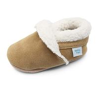 Dotty Fish Pantofole in Pelle Scamosciata per Bambini - Foderate in Felpa Calda - Scarpe Antiscivolo per Bambini Marrone chiaro. 6-12 Mesi (EU19)