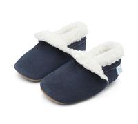 Dotty Fish Pantofole a piedi nudi in pelle scamosciata per neonati e bambini - Foderate in pile, antiscivolo, flessibili, consigliate dai podologi. Bambini e bambine - blu navy 3-4 Anni