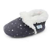 Dotty Fish Pantofole da bambini in pelle scamosciata. Foderato in felpa calda. Scarpe per bambini piccoli. Grigio con stelle argentate. 2-3 Anni (EU25)