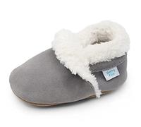 Dotty Fish Pantofole in Pelle Scamosciata per Bambini - Foderate in Felpa Calda - Scarpe Antiscivolo per Bambini Grigio chiaro. 6-12 Mesi (EU19)