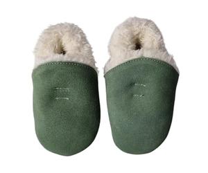 Dotty Fish Pantofole a Piedi Nudi in Pelle Scamosciata per Neonati e Bambini - Foderate in Pile, Antiscivolo, Leggere e Flessibili - Consigliate dai Podologi - Verde 3-4 Anni