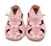 Dotty Fish Scarpine in Pelle Morbida Prima Infanzia. Antiscivolo. Sandali a Fiori Rosa. 12-18 Mesi (21 EU)