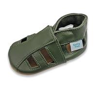 Dotty Fish Sandali in Pelle con Suola Morbida per Neonati e Bambini, Antiscivolo, Traspiranti, Leggeri e Flessibili, Effetto Piedi Nudi, Scarpe Estive Bambino e Bambina - Kaki 2-3 anni