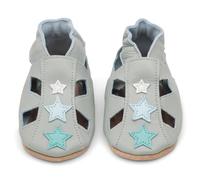 Dotty Fish Sandali in Pelle con Suola Morbida per Neonati e Bambini, Antiscivolo, Traspiranti, Leggeri e Flessibili, Effetto Piedi Nudi, Scarpe Estive Bambino e Bambina - Stelle grigie 12-18 mesi