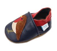 Dotty Fish Scarpine in Pelle Prima Infanzia. Scarpe Bimbi per Primi Passi con Suola Scamosciata. Blu Navy con pettirosso di Natale. 18-24 Mesi (23 EU)