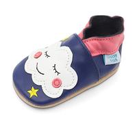 Dotty Fish Scarpine in Pelle Prima Infanzia. Scarpe Bimbi per Primi Passi con Suola Scamosciata. Nuvola Blu e Rosa. 18-24 Mesi (23 EU)