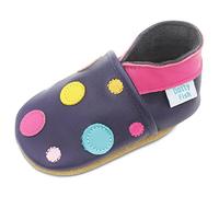Dotty Fish Scarpine in Pelle Prima Infanzia. Scarpe Bimbi per Primi Passi con Suola Scamosciata. Blu Scuro con Puntini Colorati. 6-12 Mesi (19 EU)