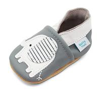 Dotty Fish Scarpine in Pelle Prima Infanzia. Scarpe Bimbi per Primi Passi con Suola Scamosciata. Elefante Grigio. 6-12 Mesi (19 EU)