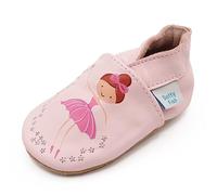 Dotty Fish Scarpine a Piedi Nudi per Bambine in Morbida Pelle. Marchio Britannico. Suola in Antiscivolo, approvate dai podologi, Traspiranti, Leggere e Flessibili - Ballerina Fata Rosa 18-24 Mesi