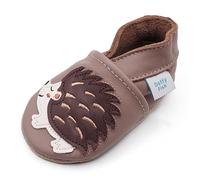 Dotty Fish Scarpine in Pelle Prima Infanzia. Scarpe Bimbi per Primi Passi con Suola Scamosciata. Riccio Marrone Chiaro. 12-18 Mesi (21 EU)