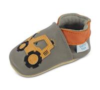 Dotty Fish Scarpine in Pelle Prima Infanzia. Scarpe Bimbi per Primi Passi con Suola Scamosciata. Grigio con Scavatrice Gialla. 6-12 Mesi (19 EU)